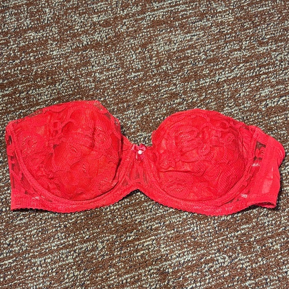 Rene Rofe strapless red lace lined underwire brea 36B - Picture 2 of 8